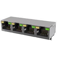 Amphenol Commercial Products RJE584886441 ຕົວເຊື່ອມມາດຕະຖານ CAT5E RJ45 - 4 ພອດ ມີໄຟ LED ເຫຼືອງ, ປົກກັນສຽງລະບາດບໍ່ມີແທບ EMI