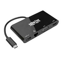 Tripp Lite U444-06N-HV4GUB USB Type-C ເປັນ Ethernet, HDMI, USB 3.1, VGA ສີດຳ USBC-HDMI/VGA ADPTR M/F