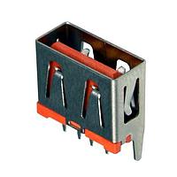 Kycon KUSBVLPXHT-AS1N-O30-HRF ຕົວເຊື່ອມ USB Type A HighRetn. USB-A Vert LowProfile 30U Oran