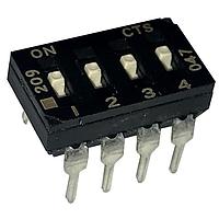 CTS Electronic Components 209-4LPSD ສະລັບ DIP ຜ່ານຮູ, DIP SWITCH ທອງ, 4-ຂາ, ຕົວກະທົບຮູບແບບຕ່ຳ, ການປິດທ້າຍລຸ່ມ, ແບບຂາສົງກົງ, ບ່ອງບັນຈຸ