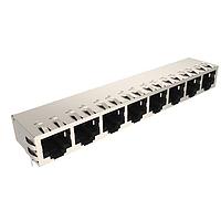 Amphenol Commercial Products RJE09888A410 ຕູ້ຕໍ່ແບບ Modular / ຕູ້ຕໍ່ Ethernet ຮູບແບບມາດຕະຖານ CAT5 RJ45 - 8 ພອດ ບໍ່ມີ LED, ປົກກັນສະຫນັບສະຫນູນດ້ວຍ EMI Tabs