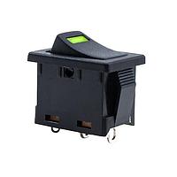 E-Switch R1966ABLKBLKESGRN ສະຫນັບສະຫນູນ Rocker ROCKER, 15A 125VAC, SPST ປິດ-ເປີດ, ຕິດຕັ້ງແຜ່ນ, ການຕິດຕັ້ງ Snap-In Solder