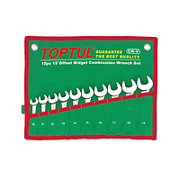 TOPTUL GAAA1002 15° Offset Midget Combination Wrench Set POUCH BAG - ສີຂຽວ (10PCS, 10-19mm)
