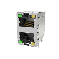 Amphenol Commercial Products RJE3028814F4 ຕູ້ເຊື່ອມຕໍ່ແບບແມ່ນຕົວ / ຕູ້ເຊື່ອມຕໍ່ Ethernet Stackabel modular jack- ມຸມຂວາ, 2x1, ຕູ້ເຊື່ອມຕໍ່ຂາຍເຂົ້າ 8P8C, ມີກັນຊິວ, ມີໄຟ LED