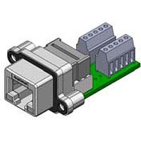 Amphenol Commercial Products MRJ598401 ຕູ້ຮັບ Modular RJ45 PCB Tail R/A, ມີ Term Blk