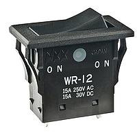 NKK Switches WR12ASN ສະຫນັບສະຫນູນ Rocker ON-ON BLK SOLDER LUG NO EPOXY ENVRN SEALD