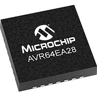 Microchip Technology AVR64EA28-E/STX MCUs 64KB RWW 6KB RAM 28p VQFN 125C 20MHz CFD 12b ADC PGA 2xComp DAC 3xUART SPI, TWI