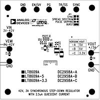 Analog Devices DC2958A-C ບົດຄວບຄຸມແຮງໂຮງສະຫວັນ - ບົດຄວບຄຸມສະຫວັນປ່ຽນແປງ LT8609A/09A-5/09A-3.3 ແຜງທົດລອງ