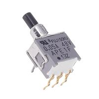 Nidec Components APE1F-5M-10-Z ສະບຸມິນິເຈີ SPDT, ON-(ON), ປຸ່ມກົດ, ກະແຈນລອດລຽບ, ເທີມິນອງ PC ແບບມຸມຂວາ, 50mA @ 60V AC/DC