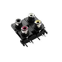 Same Sky (formerly CUI Devices) RCJ-412323 ປັກຕິດ PCB Jack RCA, 4P, 2 x 2, ມຸ້ງຂວາ, ຜ່ານຮູ, RD/WH
