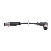 HARTING 2134B084491006 Sensor Cables / Actuator Cables M12 A-code Double Ended Overmolded Cable Assembly, 4pin, straight male to angled female, Black, w/ LED, 0.6m