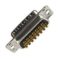 Amphenol Commercial Products L717DA15PT Plug Dsub, Machined Pin 7.5A, Straight PCB Thru Hole, Cnt Length=4.0mm (.157in), Cnt =0.6mm (.024in), 15 Pin, Bright Tin Shell+Grounding Dimples, Flash Gold, 3.1mm (.122in) Clear Hole, Without Standoff&Boardlock