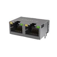 Amphenol Commercial Products RJE482886441 ຕົວເຊື່ອມ Low Profile CAT5E RJ45 - 2 ພອດ ມີ LED, ປົກກັນສະຫນັບສະຫນູນໂດຍບໍ່ມີແທບ EMI