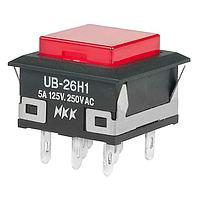 NKK Switches UB26NBKW015C-CC/CUL ປຸ່ມກົດສະຫນອງ Low Profile Pushbutton DPDT, ON-ON, 5A 125VAC 30VDC, Rectangular Red Actuator, Red LED 1.85VDC, Snap-In Mount, Solder, 22.40mm x 16.20 mm Rectangular Panel Cutout, UL Rated