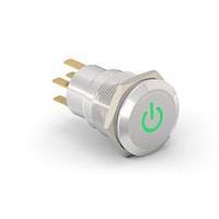Alcoswitch - TE Connectivity 7-2213766-6 ປຸ່ມກົດສະຫນອງ AV19 DPL 0.4VA ໄຟ LED ພະລັງງານ ສີຂຽວ 24V