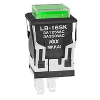 NKK Switches LB16SKW01-5F24-JF ປຸ່ມກົດສະຫນອງ ON-ON SQ ສີດຳ 24V ໄຟ LED ສີຂຽວ/ສີຂຽວ ຝາ CLR/GRN