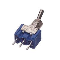 Nidec Components 8A1012-Z ສະຫນັບສະຫນູນສູງ ສະຫນັບສະຫນູນຂະໜາດນ້ອຍ Toggle Switch SPDT, ON-ON, 10.5mm toggle, 1/4"-40 threaded bushing, straight PC terminals, 6A @ 125V AC