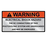 HellermannTyton 596-00831 ປ້າຍແຜ່ນແລ້ງແສງຕາເວັນແບບແລ້ນ Metal Solar Placard, WARNING ELECTRICAL SHOCK, 3.75" x 2.0", AA, ສີສົ້ມ/ເງິນ, 5/pkg