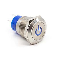 E-Switch ULV4F2BSS544 ຕ້ານການທຳລາຍ Anti-vandal, SPDT, On-(On), ຕິດຕູ້, ດ້ານໜ້າ, ເງິນ, LED, ສີຟ້າ, IP67