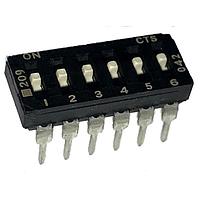CTS Electronic Components 209-6LPSD ສະຫນັບ DIP ຜ່ານຮູ, DIP SWITCH ທອງ, 6-ຂາ, ຕົວກະທົບຮູບແບບຕ່ຳ, ການປິດທ້າຍ, ແບບຂາສົດຕົວຕົວ, ບ່ອງບັນຈຸ