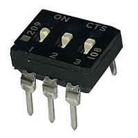 CTS Electronic Components 209-3LPSF ສະລັບ DIP ຜ່ານຮູ, DIP SWITCH ທອງ, 3-ຂາ, ຕົວກະທົບຮູບແບບຕ່ຳ, ການປິດທ້າຍ, ປະກອບໃນທູບ