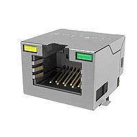 Amphenol Commercial Products RJE3C1886412 Modular 8P8C, RA, Cat6A, SMT, ປ້ອງກັນດ້ວຍບໍ່ມີແທບ EMI, ມີໄຟ LED