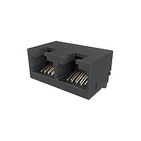 Amphenol Commercial Products RJE3B2880402N ປຸ່ມຕໍ່ເຊື່ອມມົດູເລີລ ປຸ່ມຕໍ່ເຊື່ອມມົດູເລີລ - 2P 8P8C, RA, CAT6, SMT, ພອດເດັດ, ບໍ່ມີການປ້ອງກັນ, ມີຂາຍືບຢູ່, ບໍ່ມີໄຟ LED