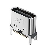 GCT (Global Connector Technology) USB4160-03-0230-C PCB ຕິດຕູ້ USB-C Rec 3u" ແຖວຕັ້ງ 24P SMT 2.3mm TH stakes H7.46mm T+R+Cap