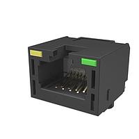 Amphenol Commercial Products RJE3C1880412 Modular 8P8C, RA, Cat6A, SMT, ບໍ່ມີການປ້ອງກັນ, ມີໄຟ LED, ມີເກັດການຢືດທີ່ບ້ານ