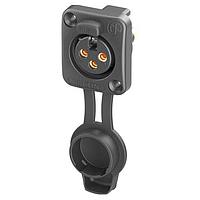 NEUTRIK NC3FDXX-TOP ຕົວເຊື່ອມ RECP airtight series 3 ໂພນຜູ້ຍິງ - ບົດບາດ - ສີດຳ/ທາງທອງ, ຕິດຕັ້ງດ້ານໜ້າ, ມີຝາປົກກັນ