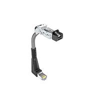 Amphenol Canada DRPC42B002B20 ຂໍ້ມູນການເຊື່ອມຕໍ່ຮູບແບບ Modular / ຂໍ້ມູນການເຊື່ອມຕໍ່ Ethernet, Cat6A, RJ45 ອຸດສາຫະກຳ, ອອກມາມຸມ 45 ອົງສາທາງຂວາ ໄປຫາປຸ່ມ RJ ມາດຕະຖານ R/A (40mm), 24AWG, 2.0m, 8u ທອງ