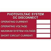 HellermannTyton 596-00654 ປ້າຍປະຈໍາແສງອາທິດ Solar Label, Printable, DC Rating, 3.75" x 2.0", PET, ແດງ, 50/roll