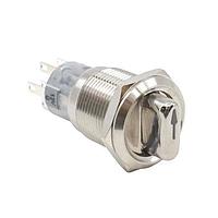 E-Switch PVK4S22C0SS-A34 ສະຫນັບສະຫນູນ Keylock ຕ້ານການທຳລາຍ, DPDT, On-On-On, ຕິດຕັ້ງບົດບາດ, ດ້ານໜ້າ, ເງິນ, LED, ສີຂຽວ, IP65