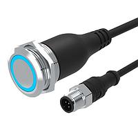 EAO 82-665A.2124 ປຸ່ມກົດສວງການທຳລາຍທີ່ມີແສງສະຫວ່າງ.ຮັກສາສະຖານະ.22mm.ເຫຼັ້ງເຫຼັ້ງ SUS 316L.ພື້ນຜິວ/ລະດັບລົງ.ແສງສະຫວ່າງຮອບ Tritan.ສີຟ້າ 24VDC.Ag.ສາຍສັ້ນ 200mm ມີຕູ່ມ M12