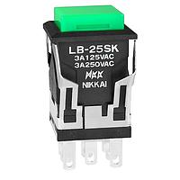 NKK Switches LB25SKW01-F ປຸ່ມກົດສະຫນອງ DPDT ON-(ON) ສີດຳຮອບສີຂຽວ