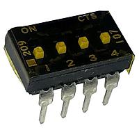 CTS Electronic Components 209-4MSTFD ສະວິດ DIP ຜ່ານຮູ, ສະວິດ DIP ທອງ, 4-ຂາ, ຕົວກະທົບລະດັບກາງ, ການປິດດ້ານລຸ່ມ, ການປິດດ້ານດ້ວຍເຊື້ອກັນ, ອອບ, ຮູບແບບຂາສົງກົງ, ກະປ່ອງທູບ