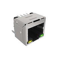 Amphenol Commercial Products RJE881881110 ຕົວເຊື່ອມຕໍ່ມອດູເລທີ່ມີສຽງເງັບ EMI ລະດັບຕ່ຳ ຮູບແບບຕັ້ງໂດຍລະດັບ RJ45 THM ມີແສງ LED ມີປ້ອງກັນ ບໍ່ມີແທບ EMI ການຊຸດທາງອັກສອນ Au Flash Plating