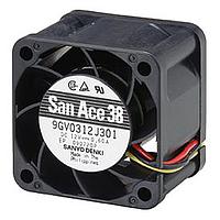 Sanyo Denki 9GV0312K3D011 ພັງລົມ DC Axial, 38x38x28mm, 12VDC, ການນຳທາງ Vane, ບໍ່ມີຂໍ້ລັບ, ຕິດຕາມມະນຸດ Locked Rotor