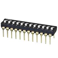 Same Sky (formerly CUI Devices) DS04-254-1S-12BK ສະຫນັບ DIP Switch, SPST, 2.54 pitch, ຕົວກະທົບສູງ, ເຂັ້ມສັ້ນ, 12 ຕຳແໜ່ງ, ສີດຳ