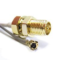 Siretta ASMG020ZN113S11 ການປະກອບສາຍ RF uFL TO SMA FEMALE BULKHEAD RP, 200MM 1.13MM CABLE