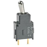 NKK Switches A11JP ປຸ່ມສະຫງວນຍ່ອຍປອດແລະປິດ Process Sealed Subminiature Toggles SPST ON-OFF .248 BAT STRT PC .4VA