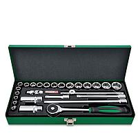 TOPTUL GCAD2610 ດຣ. 12PT Flank Socket Set Satin chrome / ກ່ອງໂລຫະ (3/8", 26PCS)