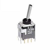NKK Switches B22EB ສະຫນັບສະຫນູນ Toggle DPDT ON-ON .394 FLAT STRAGHT BRKT PC .4VA