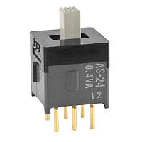 NKK Switches AS24CP ສະລາຍສະລາຍຍ່ອຍ Subminiature Slides SP3T ON-ON-ON .150" STRAIGHT