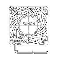 Sunon VF60381BX-000U-A9H ພັງລົມ Axial Axial, 60x60x38mm, 12VDC, 67.8CFM, 4.84"H2O, ເລີ່ມຕົ້ນອັດຕະໂນມັດ, ການສັ້ນນ້ອຍ
