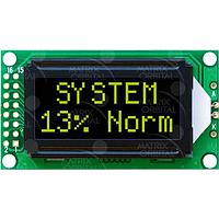 Matrix Orbital LCD0821-IY-V-E ຈໍສະແດງຕົວອັກສອນ LCD 8x2 ຂ້າງກວ້າງ ຂໍ້ຄວາມສີເຫຼືອງ, ພື້ນຫຼັງສີດໍາ, ແຮງແລະສະຫຼຸບອຸນຫະພູມ