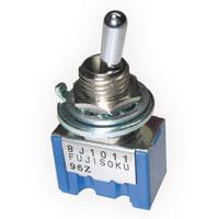 Nidec Components 8J2012-Z ສະຫນັບສະຫນູນສູງ ສະຫນັບສະຫນູນຂະໜາດນ້ອຍ Toggle Switch DPDT, ON-ON, 6.8mm toggle, 1/4"-40 threaded bushing, straight PC terminals, 6A @ 125V AC
