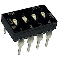CTS Electronic Components 209-4MSD DIP Switches THROUGH HOLE, GOLD DIP SWITCH, 4-POLE, MEDIUM ACTUATOR, BOTTOM SEAL, STRAIGHT TERMINAL FORM, TUBE PACK