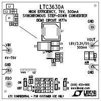 Analog Devices DC1877A ບົດທົດສອບຕົວຄວບຄຸມແຮງດັບໄຟຟ້າ - ຕົວຄວບຄຸມແຮງດັບໄຟຟ້າປ່ຽນແປງ LTC3630AEDHC - 4V ຫາ 76V ຂາຍເຂົ້າ