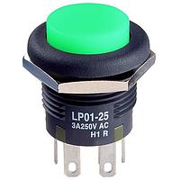 NKK Switches LP0125CCKW015FB ປຸ່ມກົດສະຫນອງ DPDT ON-(ON) 3A ສີຂຽວ ແສງສະຫວ່າງ ຕິດຕັ້ງດ້ວຍກົງ